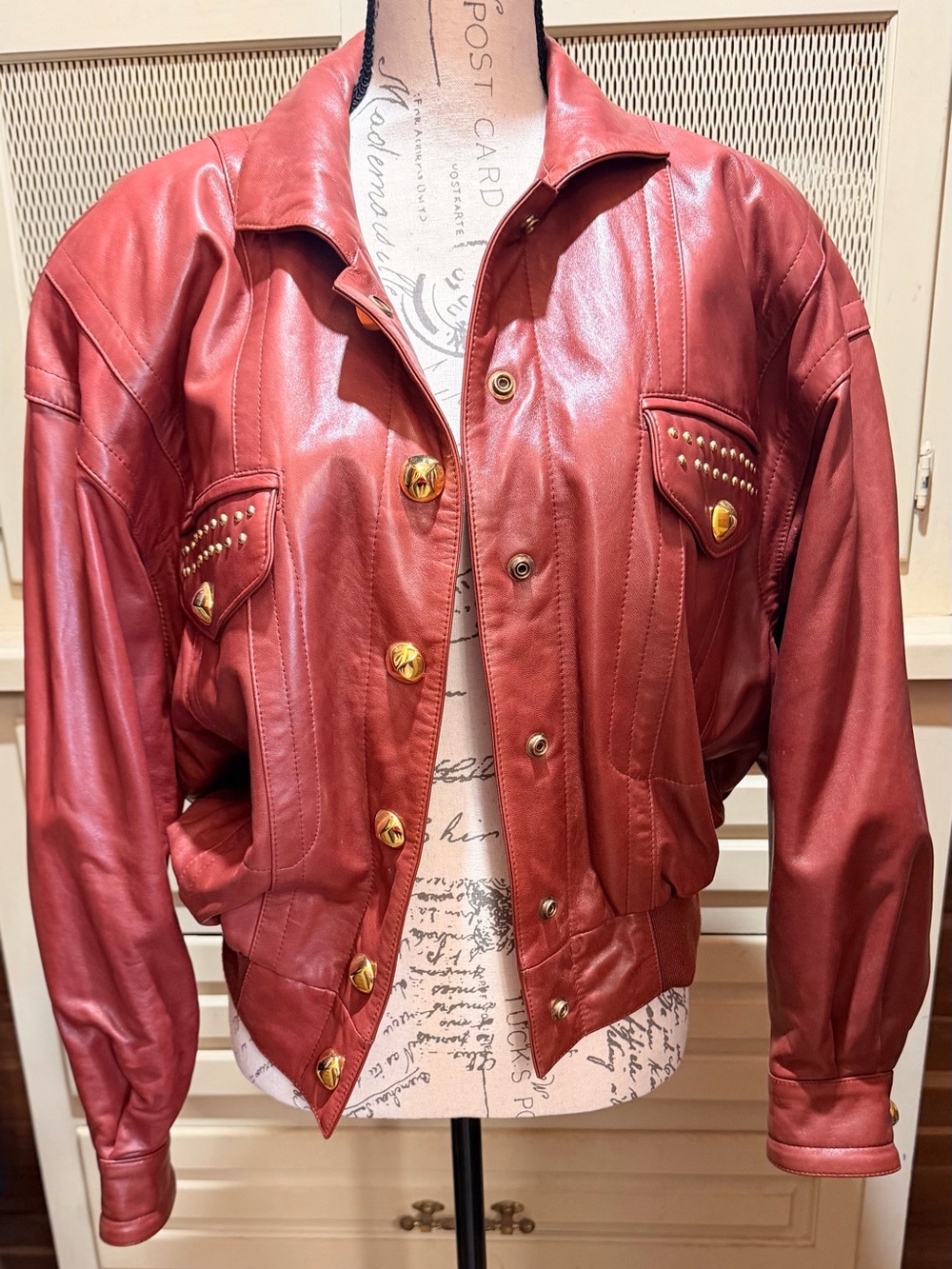 Vintage Escada Margaretha Ley Studded Leather Bomber Jacket